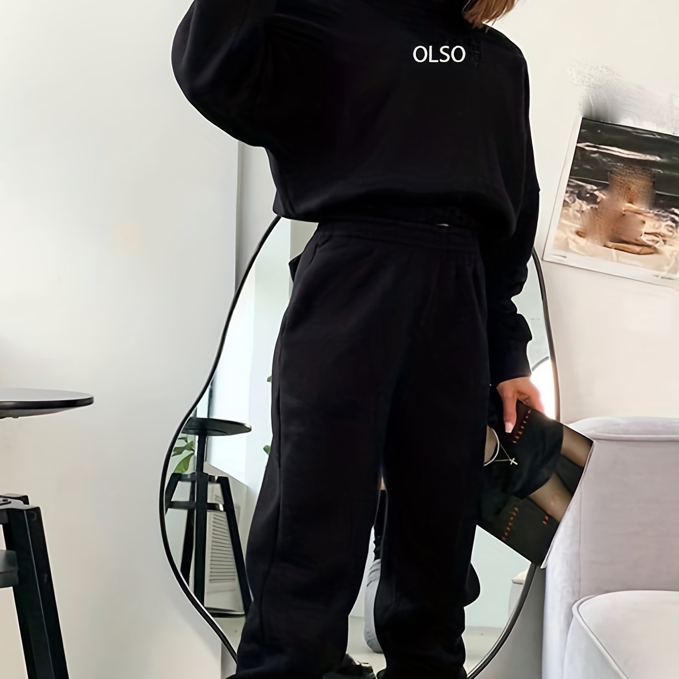Casual Two-Piece Set - Letter Print Hooded Sweatshirt & Elastic Waist Sweatpants