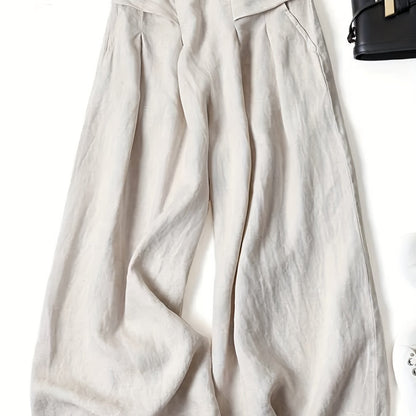 Calças largas sólidas, calças palazzo casuais para primavera e verão, roupas femininas