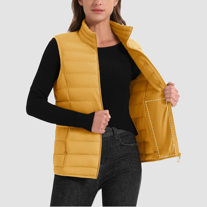 Pufferweste für Damen, leicht, Stehkragen, Reißverschluss, 4 Taschen, bauschige Westen, ärmellos, gesteppt, gepolsterte Oberbekleidung