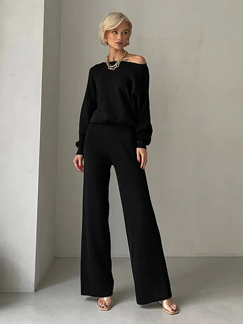 Ellie™ - Conjunto elegante de malha monocromática de inverno