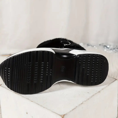 Botas de plataforma femininas - zíper suave, estilo robusto, forro de pelúcia
