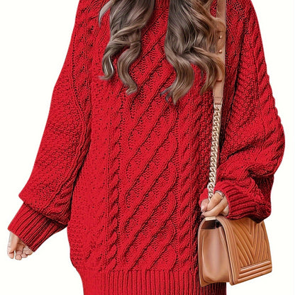 Women's Oversized Twisted Flower Knit Sweater Dress - Long Sleeve, Mini Length