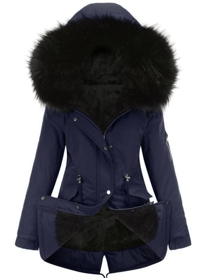 Olive Green Fleece-Lined Parka, Zip-Up Winter Coat