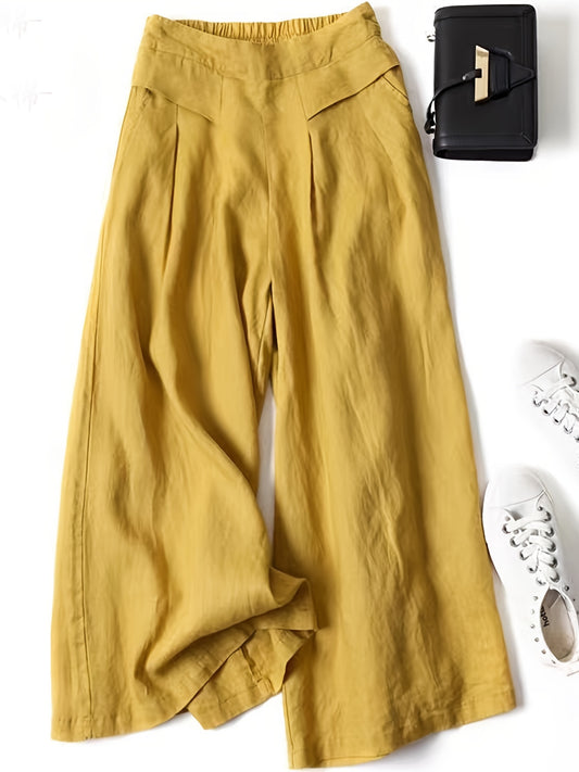 Solid Wide Leg Pants, Casual Palazzo Pants For Spring & Summer, Women's Clothing