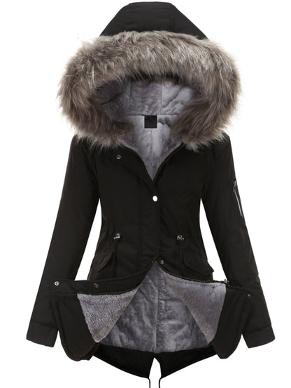 Olive Green Fleece-Lined Parka, Zip-Up Winter Coat