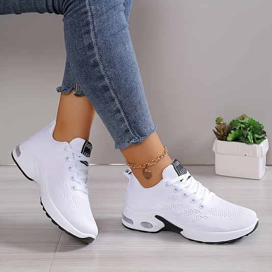 Tênis femininos de cano baixo com amortecimento de ar - Calçados com tecido leve, respirável, confortável e com absorção de choque para esportes ao ar livre e uso diário - Para todas as estações, com cadarço, cor sólida e sola MD