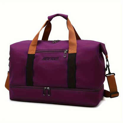 Large Capacity Travel Bag, Casual Outdoor Hiking Tote Bag, Nylon, Mixed Color, Random Printing, No Edge Paint, with Separation of Wet and Dry, for Women, Fitness, Yoga, Weekend Overnight