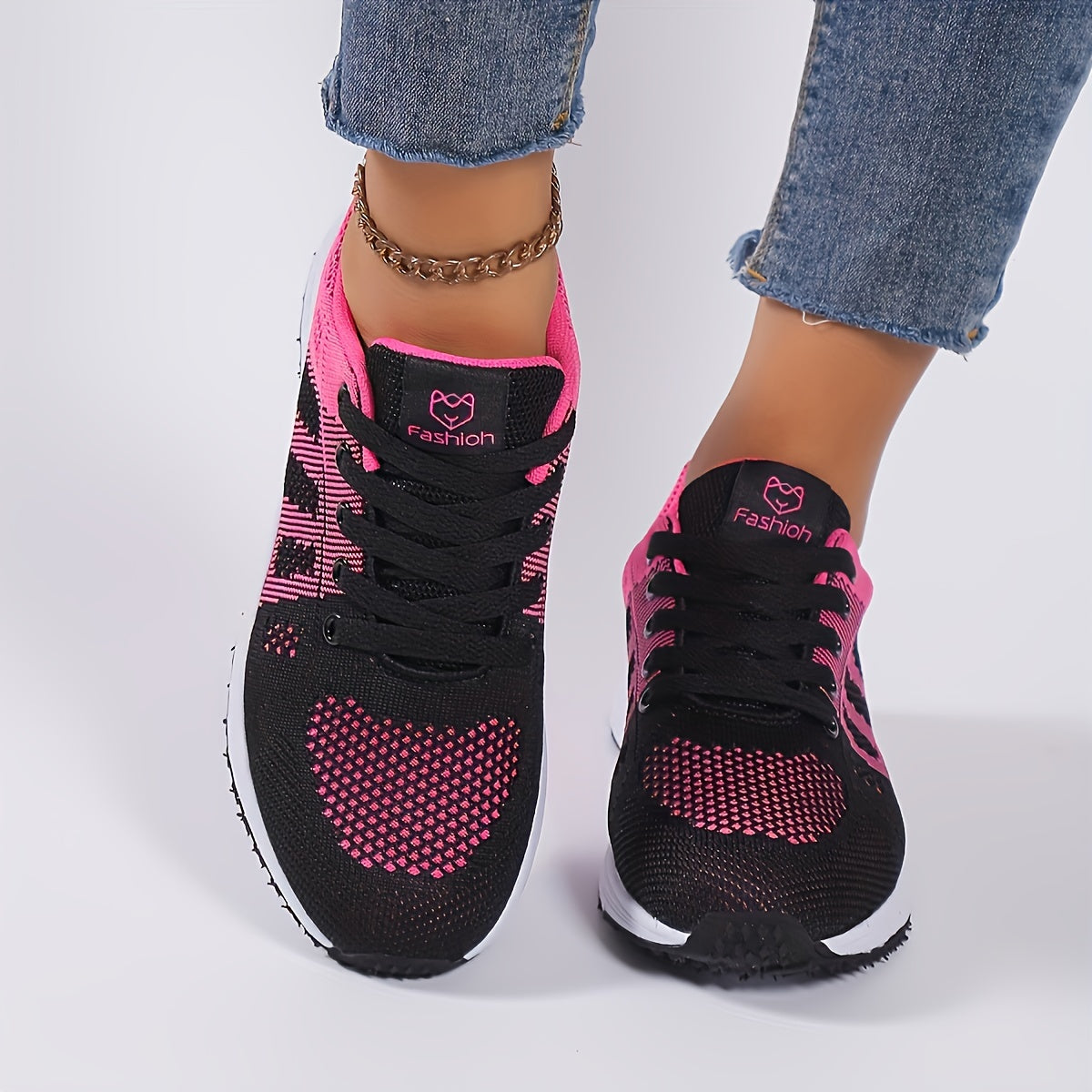 Women's Striped Knit Sneakers, Lightweight Breathable Casual Low Tops