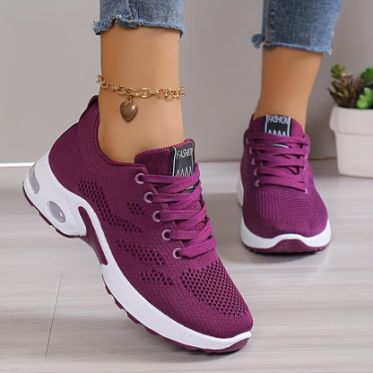 Womens Low-Top Air Cushion Sneakers - Shock Absorbing, Breathable, Comfortable, and Lightweight Fabric Shoes for Outdoor Sports and Daily Wear - All-Season, Lace-Up, Solid Color, and MD Sole