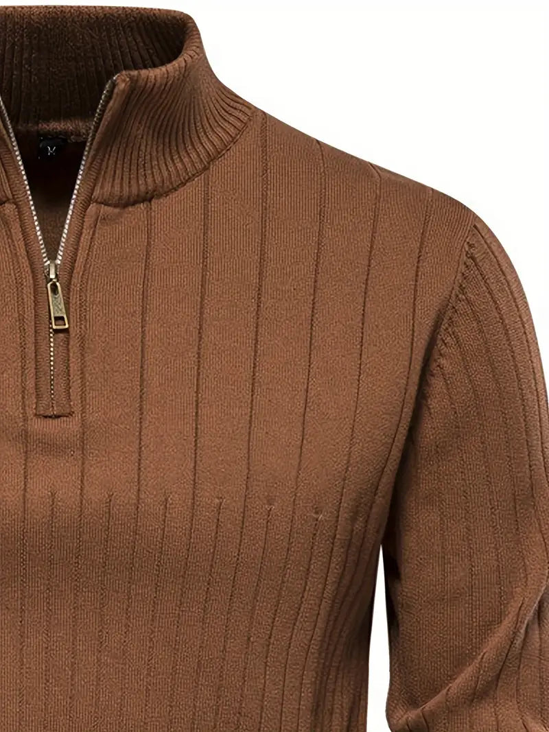 Pulôver esportivo masculino com meio zíper - gola alta, suéter casual para outono e inverno