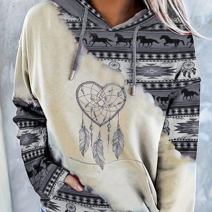Bohemian Dreamcatcher Hoodie, Round Neck, All Seasons.