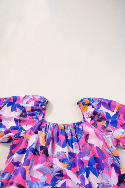 Flower Short Sleeve Ruffled Dresses