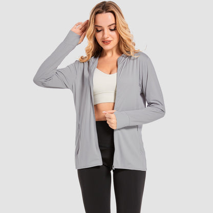 Damen UV-Sonnenschutzmantel, Hemden, langärmelig, schnelltrocknend, für Workout, Wandern, sportlich, leichte Pufferjacke mit Kapuze