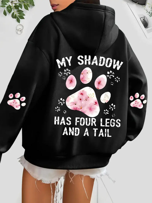Paw Print Drawstring Hoodie – Casual Hooded Sweatshirt for Winter & Fall