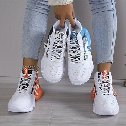 Women's Colorblock High-Top Sneakers, Lace-Up Breathable Platform Trainers