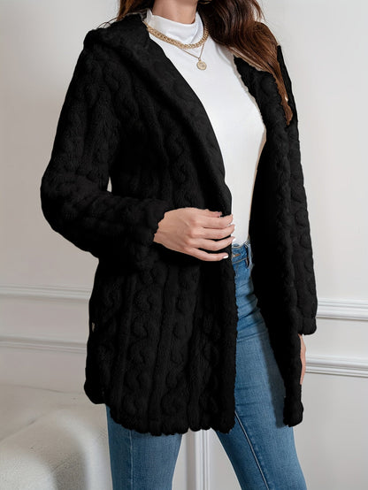 Elegant Knit Fur Coat with Hood & Double Buttons - Spring/Autumn