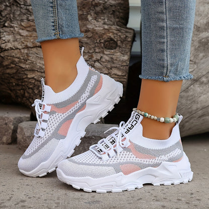 Women's Colorblock Knit Sneakers, Breathable Low Top Running Shoes (Plus Size)
