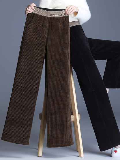 Fleecegefütterte Cordhose mit weitem Bein – Hohe Taille, lässiger gerader Schnitt, Übergröße