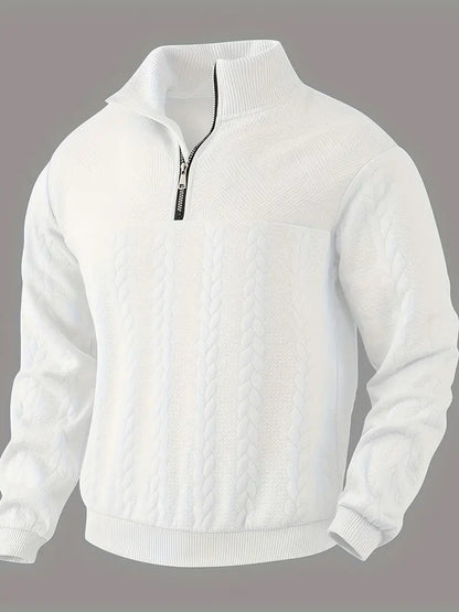 Men's Knit Henley Sweatshirt - Stand Collar, 1/4 Zip, Long Sleeve