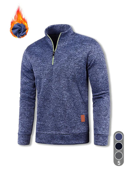 Moletom masculino com forro de lã e meio zíper - Pulôver quente e casual para outono e inverno