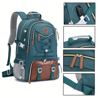 Uma mochila de viagem de grande capacidade para homens, mochila de acampamento para caminhadas de 40 litros com compartimento para sapatos, mochila casual multifuncional, pode acomodar uma mochila para laptop de 17,3 polegadas.