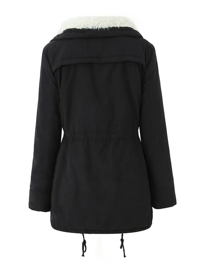 Women's Casual Midi Parka Coat, Drawstring, Winter Jacket with Pockets