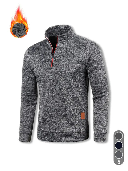 Moletom masculino com forro de lã e meio zíper - Pulôver quente e casual para outono e inverno