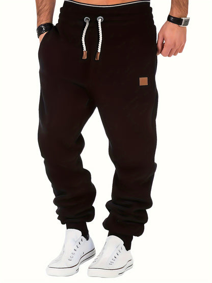 Calças de moletom masculinas com cordão, calças de moletom casuais com bolsos