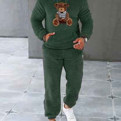 Men's Fleece Hoodie & Sweatpants Set, Casual Fall/Winter Outfit