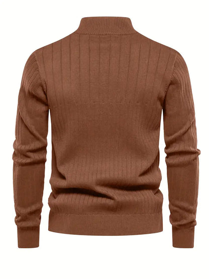 Pulôver esportivo masculino com meio zíper - gola alta, suéter casual para outono e inverno
