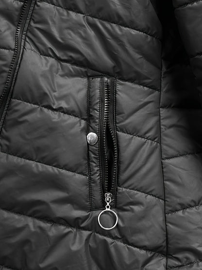 Zip-up Hoodie Puffy Coat, Faux Fur Lined, Casual Winter Coat