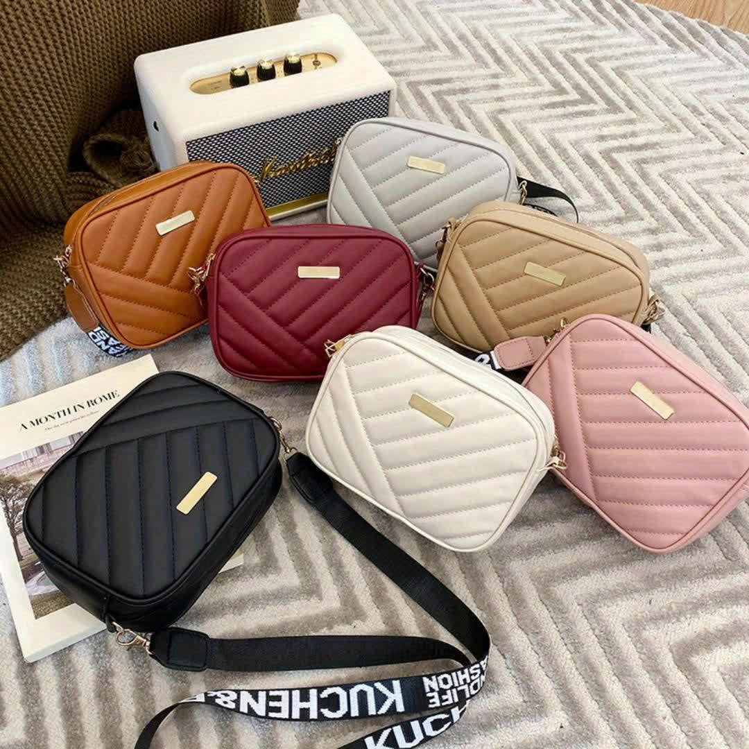 Bolsa tiracolo acolchoada feminina - couro sintético, alça ajustável