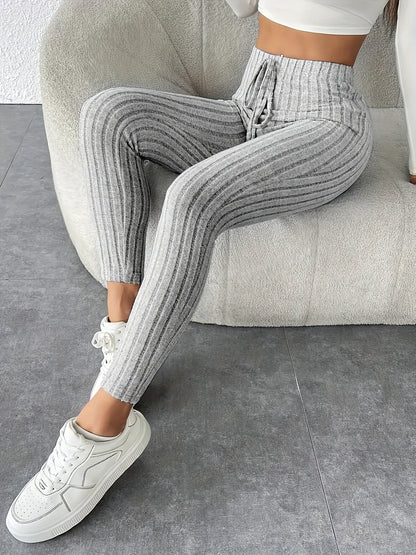 Einfarbige Leggings mit Kordelzug – lässig, dehnbar und eng anliegend für den Alltag