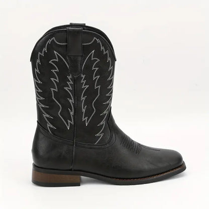 Herren-Roper-Stiefel mit quadratischer Zehenpartie, Western-Cowboystiefel, bestickte Roper-Stiefel bis zur Mitte der Wade