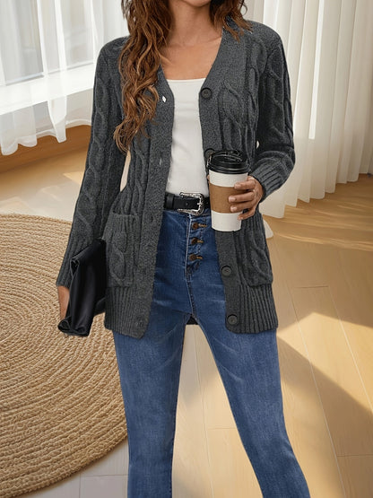 Autumn Women's V-Neck Cardigan - Cozy Knit with Button Detail