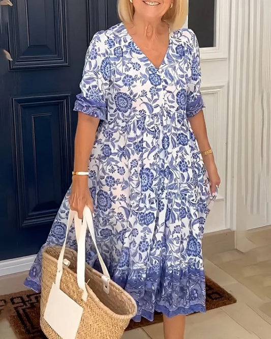 Sophia™ - Vestido elegante com estampa floral e decote em V