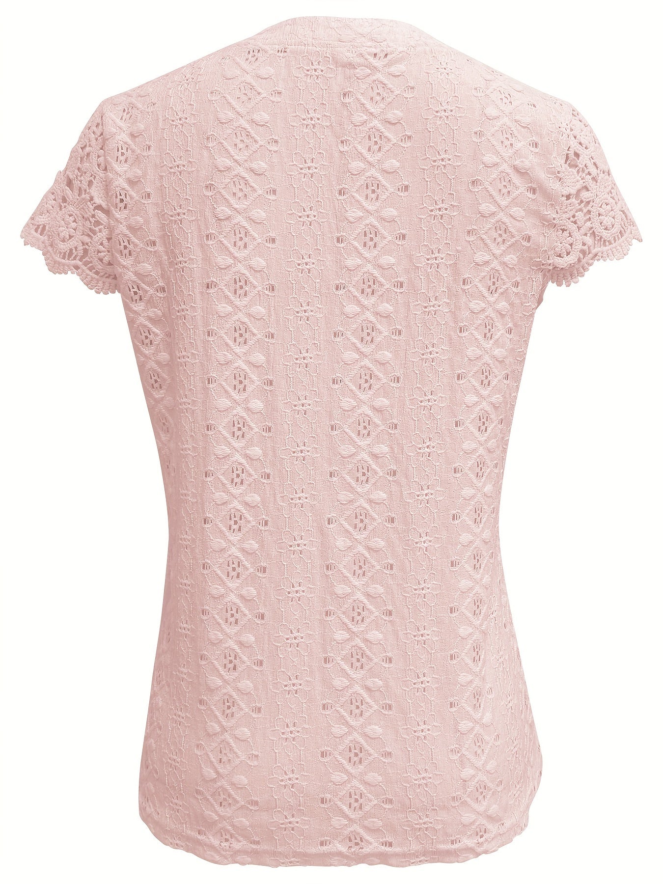Women's V-Neck Lace Button-Detail T-Shirt, Short Sleeve, Casual Summer Top.