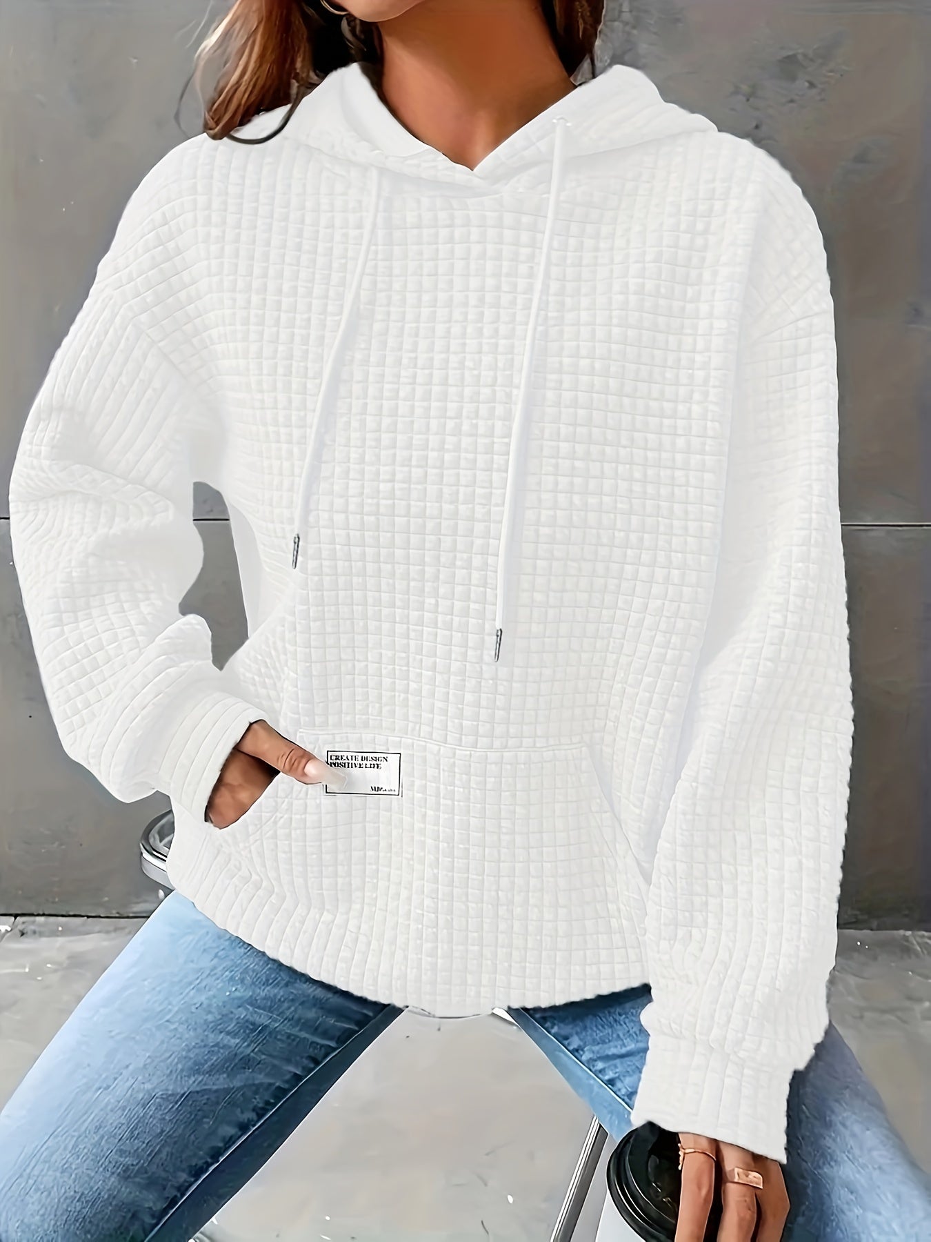 Cozy Waffle Knit Hoodie, Women's Long Sleeve Pullover for Fall/Winter.