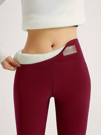Winter-Thermo-Leggings, lässige, solide, dehnbare Leggings, Damenbekleidung