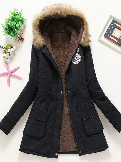 Winter Hooded Fleece Jacket, Zip-Up with Fur Collar