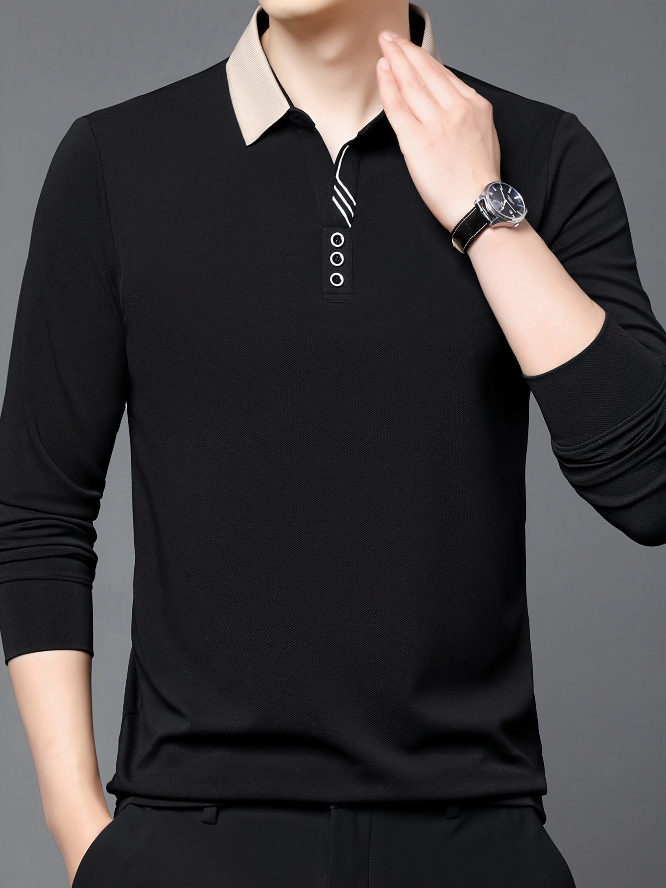 Camisa de manga comprida elástica leve masculina para golfe e uso casual