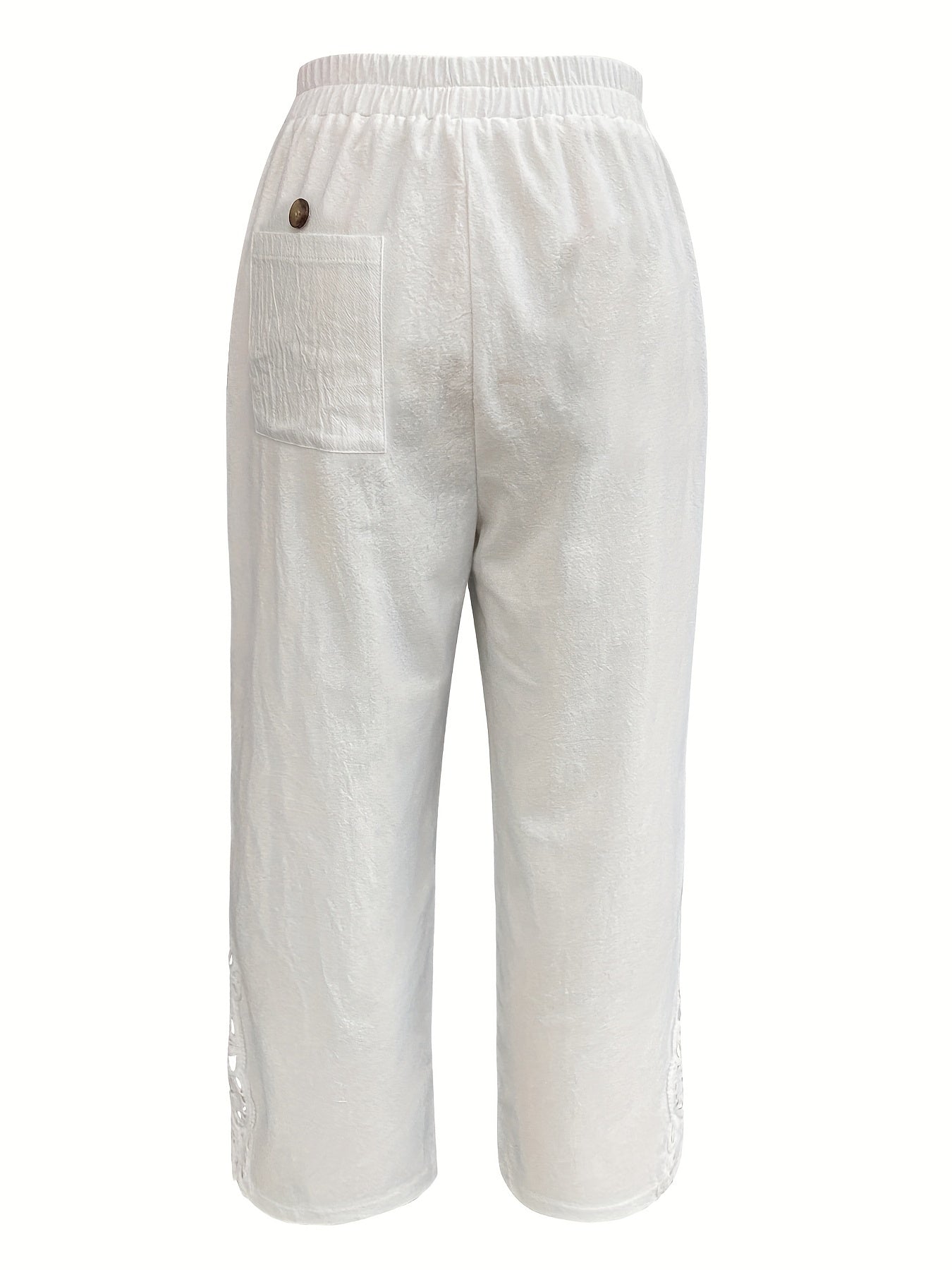 Chic Lace-Trimmed Elastic Waist Trousers - Breathable, Relaxed Fit for Spring & Summer - Womens Fashion Pants