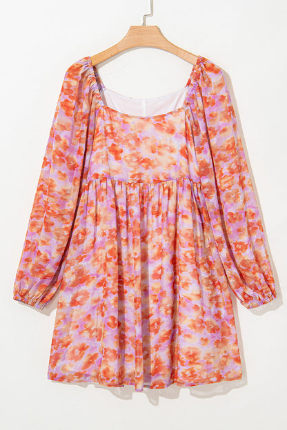Floral Print Square Neck Mini Dress