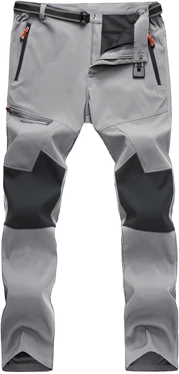 Calças de caminhada masculinas, de secagem rápida, resistentes à água, leves, para trabalho ao ar livre, com bolsos com zíper