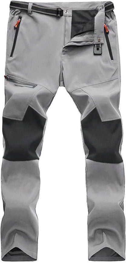 Calças de caminhada masculinas, de secagem rápida, resistentes à água, leves, para trabalho ao ar livre, com bolsos com zíper