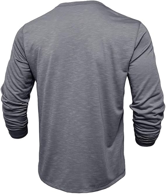Camiseta masculina de manga comprida com gola Henry e três fivelas