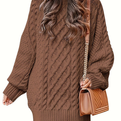 Women's Oversized Twisted Flower Knit Sweater Dress - Long Sleeve, Mini Length