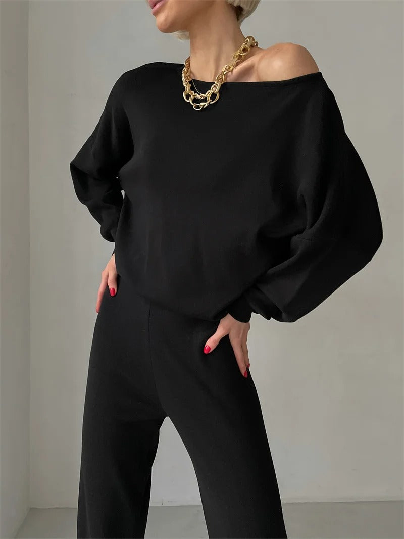 Ellie™ - Conjunto elegante de malha monocromática de inverno