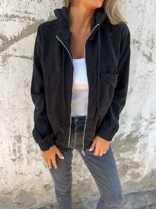 Grace™ - Jaqueta de veludo cotelê casual confortável com capuz e zíper