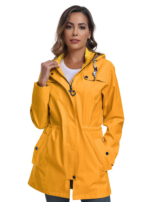 Rain Jacket Women'S Waterproof Hood Transition Jacket Long with Breathable Lining Trench Coat Windbreaker